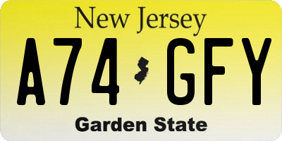 NJ license plate A74GFY