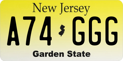 NJ license plate A74GGG