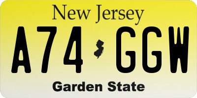NJ license plate A74GGW