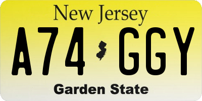 NJ license plate A74GGY