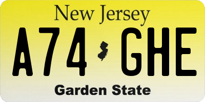 NJ license plate A74GHE