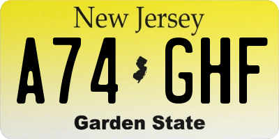 NJ license plate A74GHF