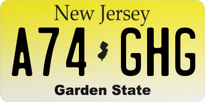 NJ license plate A74GHG