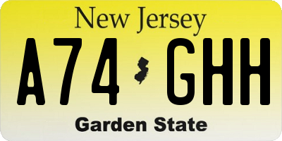 NJ license plate A74GHH