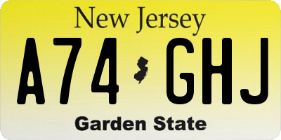 NJ license plate A74GHJ