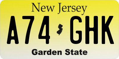NJ license plate A74GHK