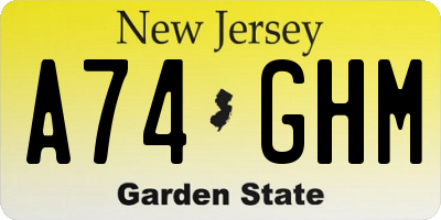 NJ license plate A74GHM
