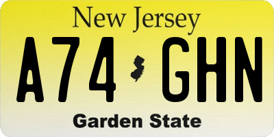 NJ license plate A74GHN