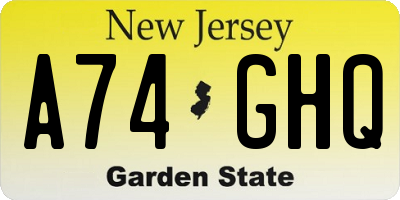 NJ license plate A74GHQ