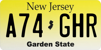 NJ license plate A74GHR