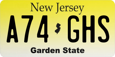 NJ license plate A74GHS