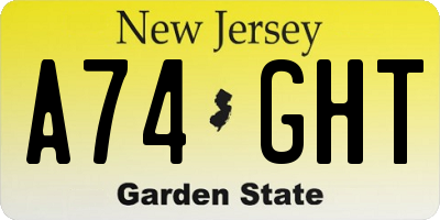 NJ license plate A74GHT