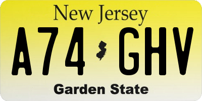 NJ license plate A74GHV