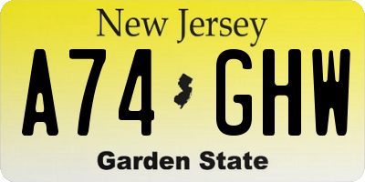 NJ license plate A74GHW
