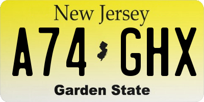 NJ license plate A74GHX