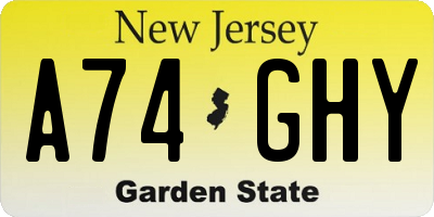 NJ license plate A74GHY