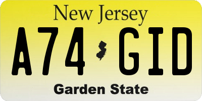 NJ license plate A74GID
