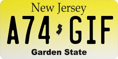 NJ license plate A74GIF