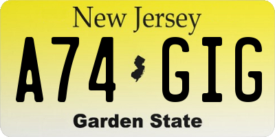 NJ license plate A74GIG