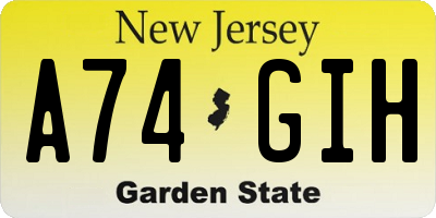 NJ license plate A74GIH