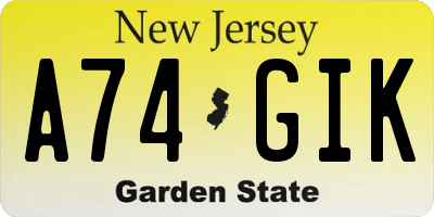 NJ license plate A74GIK
