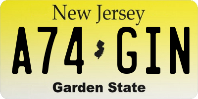 NJ license plate A74GIN