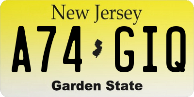 NJ license plate A74GIQ