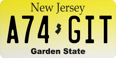 NJ license plate A74GIT