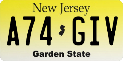 NJ license plate A74GIV