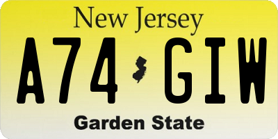 NJ license plate A74GIW