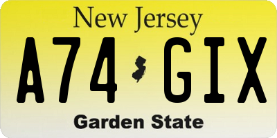 NJ license plate A74GIX