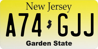 NJ license plate A74GJJ