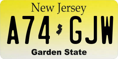 NJ license plate A74GJW