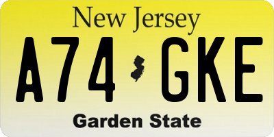 NJ license plate A74GKE