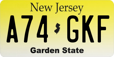 NJ license plate A74GKF