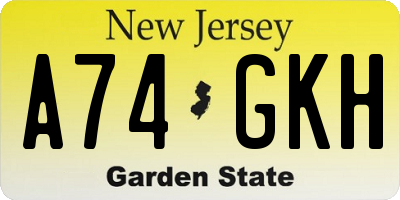 NJ license plate A74GKH