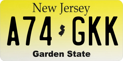 NJ license plate A74GKK