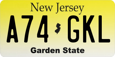 NJ license plate A74GKL