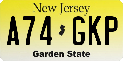 NJ license plate A74GKP