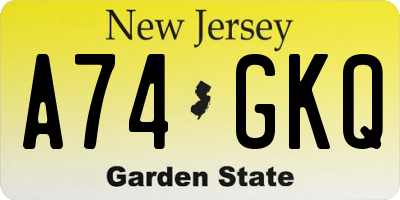 NJ license plate A74GKQ