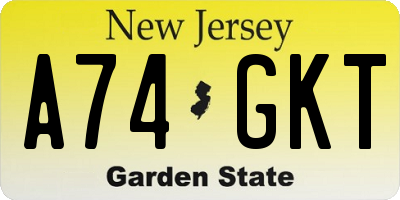 NJ license plate A74GKT