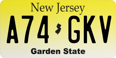 NJ license plate A74GKV