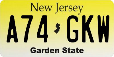 NJ license plate A74GKW