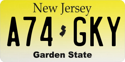 NJ license plate A74GKY
