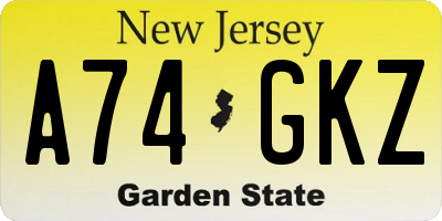 NJ license plate A74GKZ