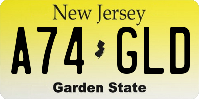 NJ license plate A74GLD