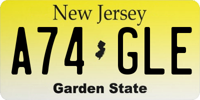 NJ license plate A74GLE