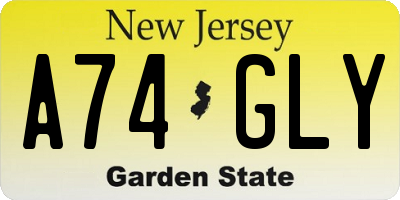 NJ license plate A74GLY