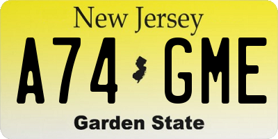 NJ license plate A74GME