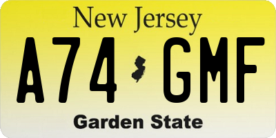 NJ license plate A74GMF